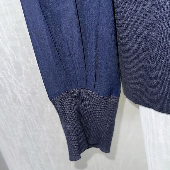 Ted Baker 4 L BRYANNA Navy V-Neck Fine Knit Chiffon Sheer Sleeve Sweater - Picture 8 of 14